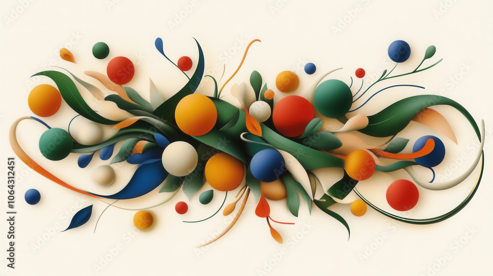 Poster colorful abstract design featuring playful shapes and flowing elements, creating vibrant and dynamic