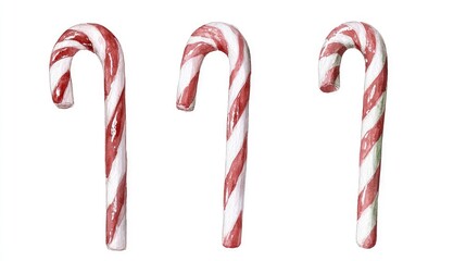 Watercolor Candy Cane Ornaments on White Background
