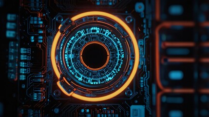 Futuristic Digital Interface with Glowing Circular Patterns