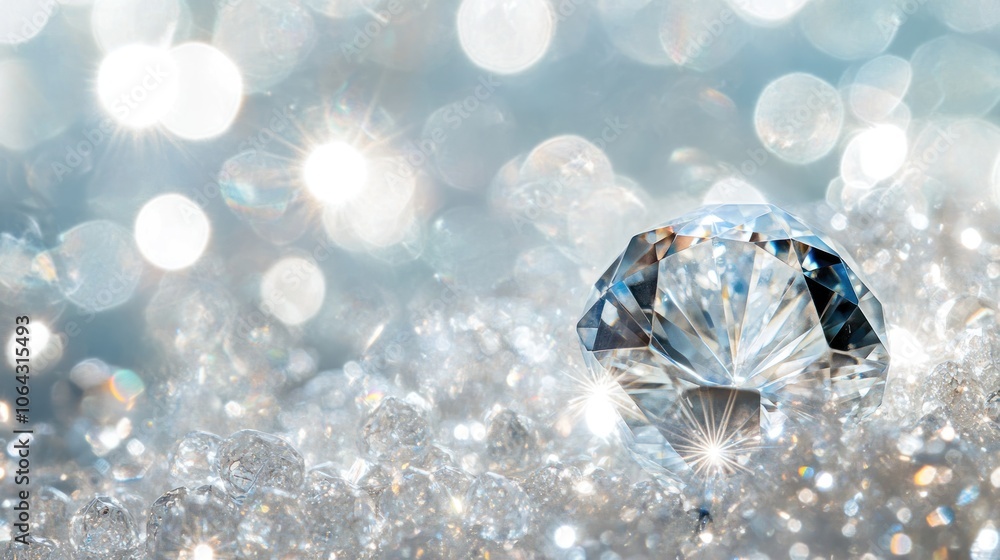 Poster a sparkling diamond surrounded by smaller gems, creating a luxurious and elegant atmosphere.