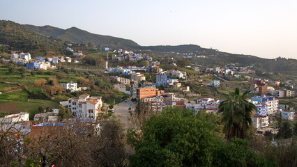Fototapeta premium Buildings in the mountain above town in Chefchaouen, Morocco