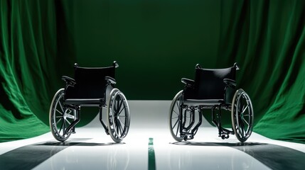 Fototapeta premium Modern Wheelchairs on Display with Green Background