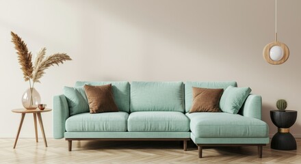Modern living room interior with stylish sofa and decor