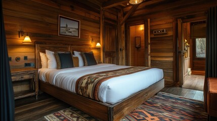 Cozy Rustic Bedroom in a Wooden Cabin