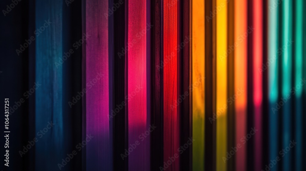 Poster a vibrant display of colorful vertical panels creating a gradient effect.