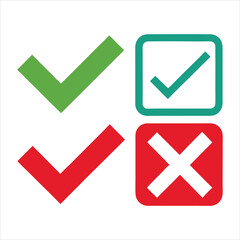 set of check mark cross on white background isolate