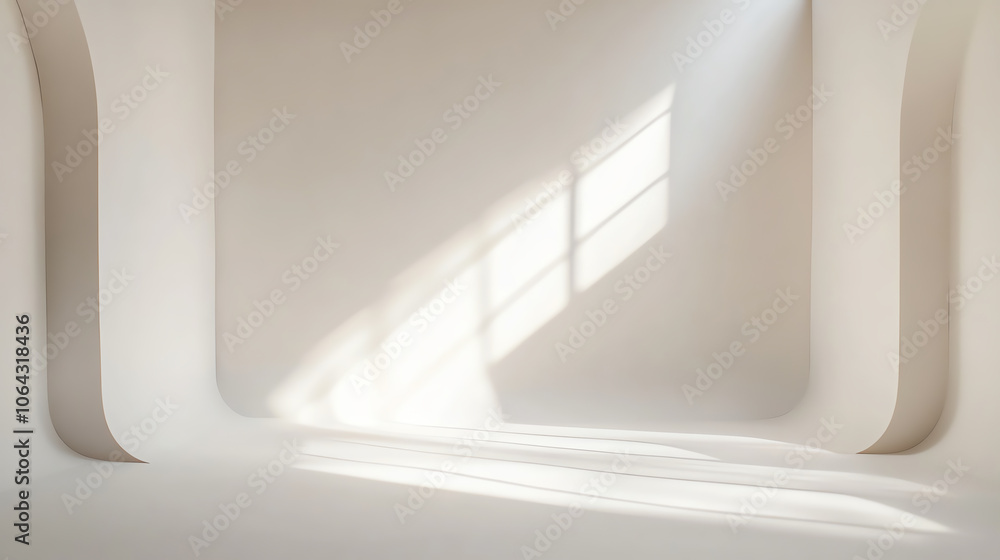 Poster bright and minimalistic interior space with soft shadows and natural light streaming through.