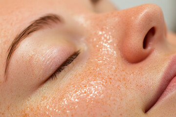 Close-up of glowing skin with freckles - beauty and skincare concepts