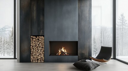 Modern Fireplace in Stylish Living Room Interior