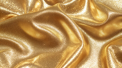 Close-up of shimmering golden fabric, creating elegant textures and reflections on a luxurious...