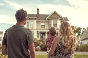 Nostalgic family farewell in front of historic home