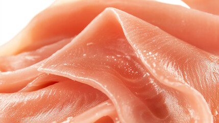 Close-up of smooth, pink meat texture with shiny surface, perfect for culinary and food-related visuals.