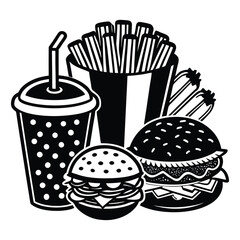 set of delicious fast foods on white background