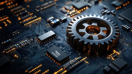 A gear and circuit board combined, symbolizing industrial technology