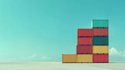 Obraz premium Colorful shipping containers stacked against blue sky