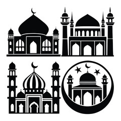 set of islamic mosques silhouettes vector illustration