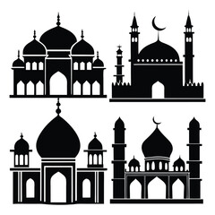 set of islamic mosques silhouettes vector illustration
