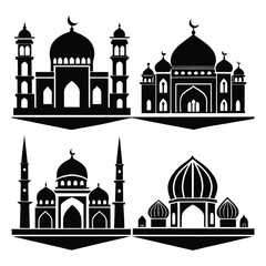 set of islamic mosques silhouettes vector illustration