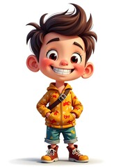 Cheerful Cartoon Young Man in Casual Attire Smiling Cartoon Man in Modern Outfit Friendly Cartoon Male Character Full Body Cute Cartoon Boy in Playful Pose Stylish Cartoon Man with Confident Expressio