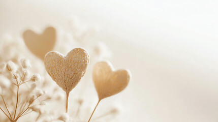 Obraz premium Delicate beige hearts with soft background, symbolizing love and affection, perfect for romantic themes.