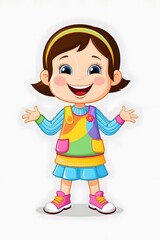 Obraz premium Joyful Cartoon Young Woman with Bright Smile Charming Cartoon Girl in Trendy Outfit Cute Cartoon Short Girl in Colorful Clothes Friendly Cartoon Female Character with Lively Expression Happy Cartoon W