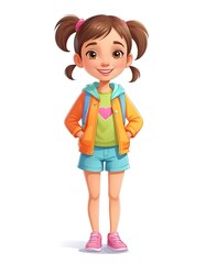 Obraz premium Joyful Cartoon Young Woman with Bright Smile Charming Cartoon Girl in Trendy Outfit Cute Cartoon Short Girl in Colorful Clothes Friendly Cartoon Female Character with Lively Expression Happy Cartoon W
