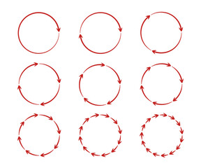 Ręcznie rysowane koło ze strzałkami. Czerwony diagram kołowy. Ilustracja wektorowa.