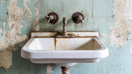 Vintage Sink Against Weathered Wall Background