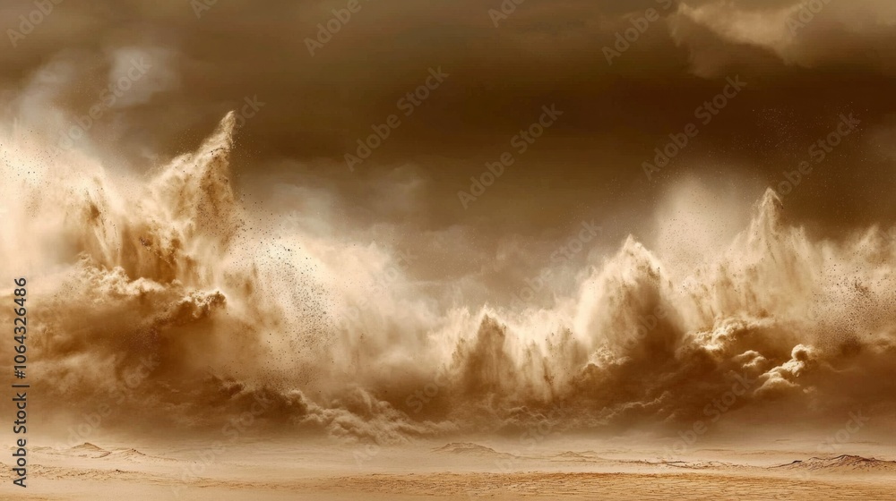 Poster artistic interpretation of a sandstorm, showcasing dynamic movement and atmosphere.