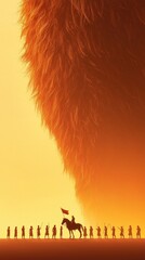 Naklejka premium Brave Warrior on Horseback Facing Giant Titan Epic Battle Artwork