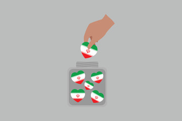 A hand put Iran hearts in a bowl, Iran flag vector graphic, Iran country flag is a symbol of freedom, National Iran flag, vector illustration
