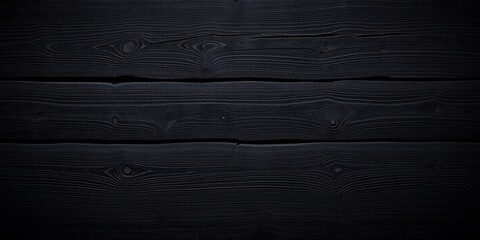 Naklejka premium Dark grained wood background, aged black wooden texture with weathered edges and knots, timber, grained