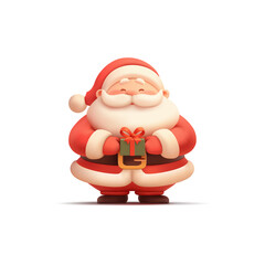 3D cute Santa character with a gift in hands. Festive character for design concepts of Winter Holidays, Merry Christmas. Vector illustration.