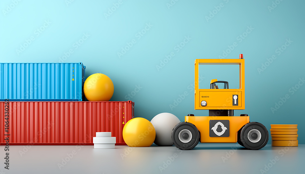 Poster cranes efficiently load containers in a modern port scene with colorful freight and machinery