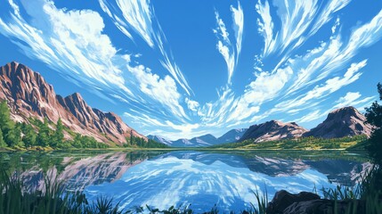 Obraz premium Serene Mountain Lake with Dramatic Sky