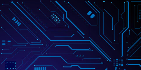 Vector illustration fantastic digital technology. Technology lines circuit and dots on blue background, circuit board network connection.