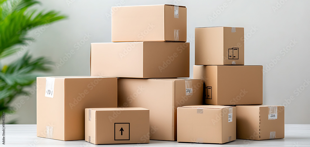 Poster efficient logistics how a stack of boxes represents cost-saving strategies for your business operati