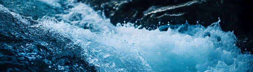 Close-up of Foamy Water Rushing Over Rocks