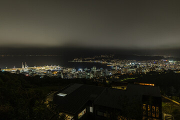 ニュージーランド　ウェリントンにあるステリン記念公園からみえる市街地と港の夜景