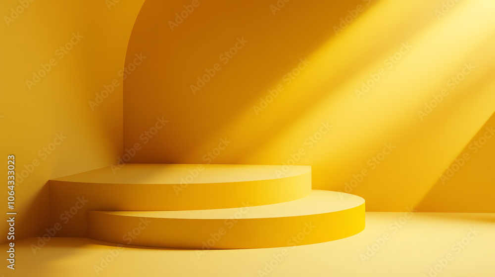 Poster stylish yellow staircase with soft lighting creating an inviting atmosphere for display and presenta