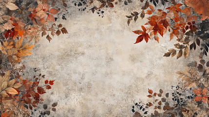 Textured background with autumn leaves framing a blank space, perfect for seasonal designs and decorations.