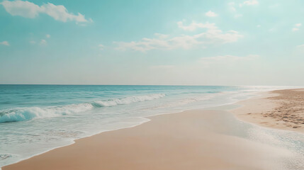 Tranquil beach scene featuring gentle waves and a clear sky, evoking a sense of calm and relaxation.