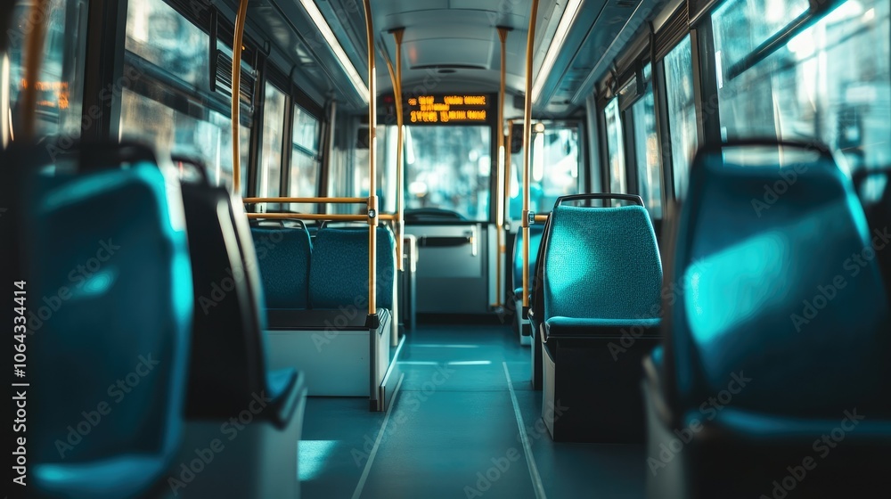 Poster interior view of a modern bus with empty seats