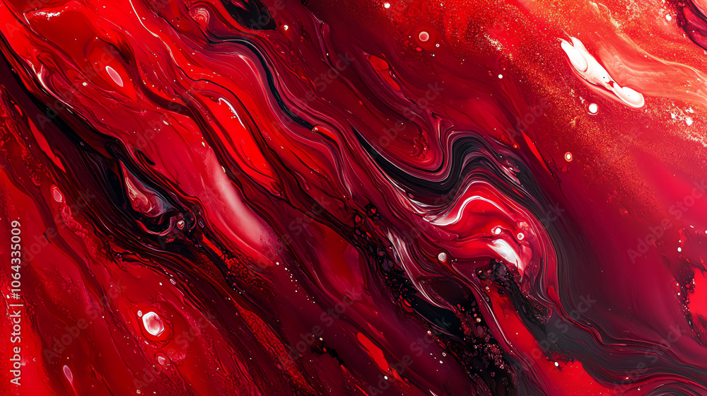 Aufkleber vibrant red abstract waves with fluid dynamics, showcasing depth and texture in striking colors.