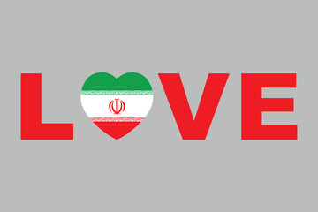 Love Word with Iran heart shape, Iran flag vector graphic, Iran country flag is a symbol of freedom, National Iran flag, vector illustration
