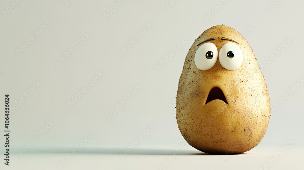 Poster surprised potato character in minimalistic setting