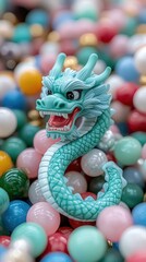 Blue Dragon Toy Figurine in Colorful Ball Pit   Playful Fantasy