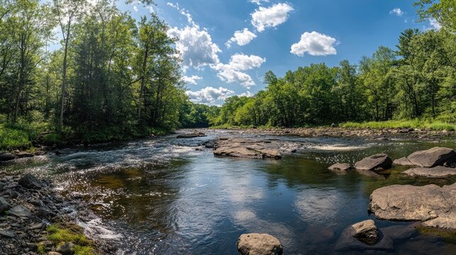 Shohola Falls panorama in the Poconos, Pennsylvania. Shohola Creek is a tributary of the Delaware River in the Poconos of eastern Pennsylvania in the United States 