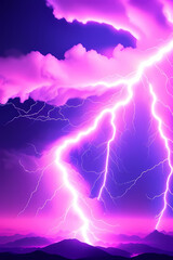 lightning bolt. Lightning flash bolt or thunderbolt. Pink lightning or magic power blast storm. Thunder and lightning isolated on pink background