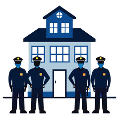 vector silhouette police station and police
